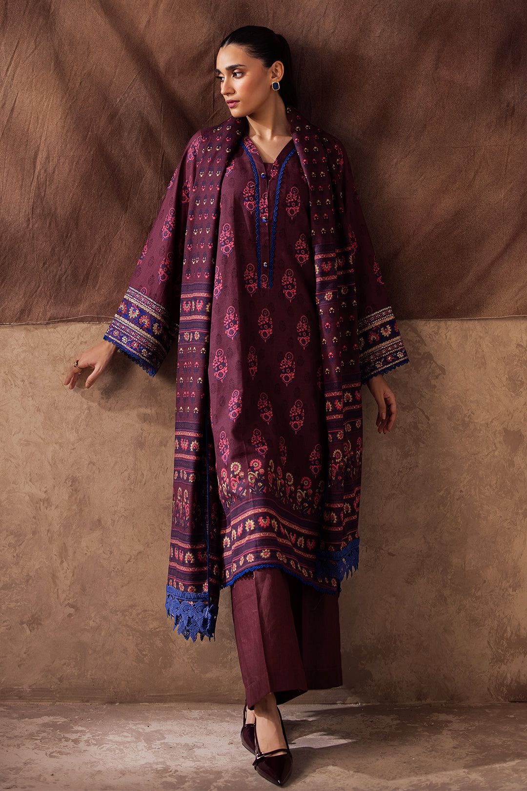 Zellbury | Unstitched 2 Piece Khaddar | Embroidered Shirt Dupatta - 0263