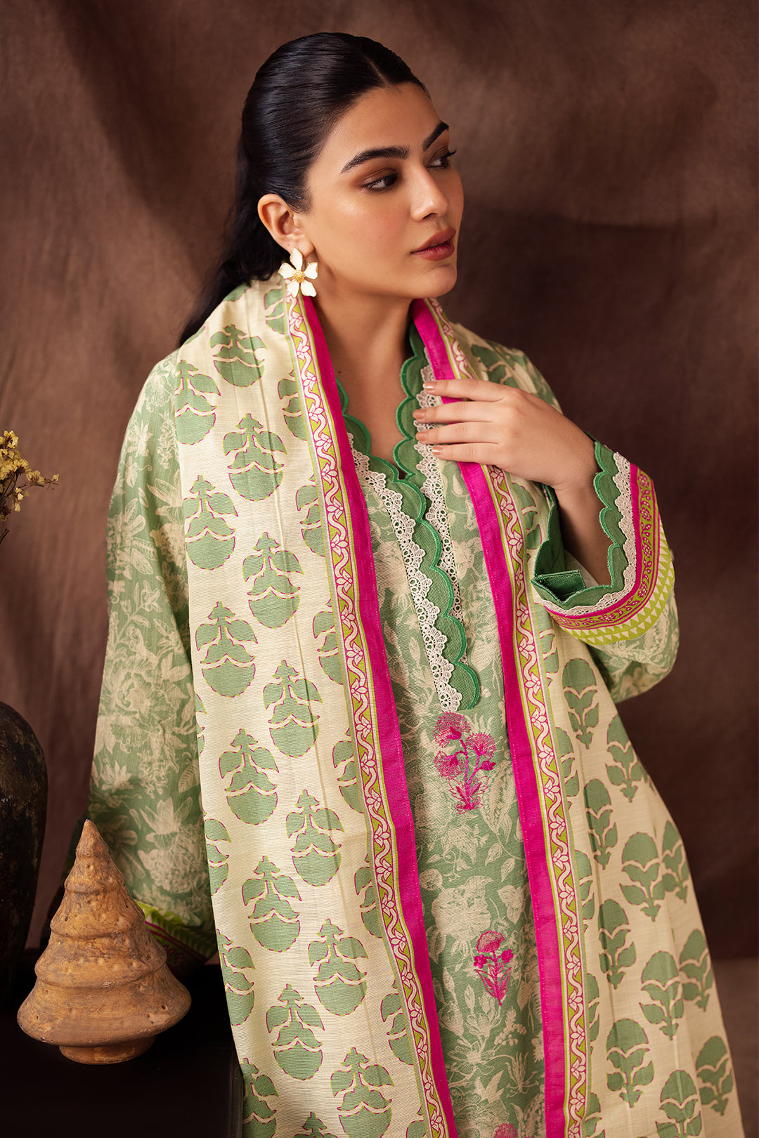 Zellbury | Unstitched 2 Piece Khaddar | Embroidered Shirt Dupatta - 0266