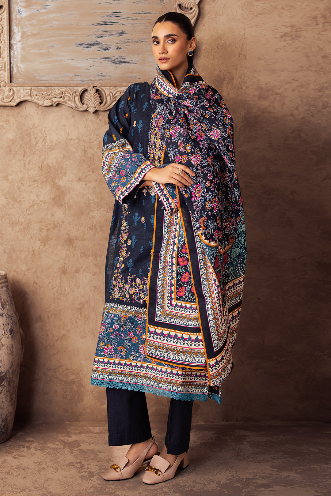 Zellbury | Unstitched 3 Piece Khaddar | Embroidered Shirt Shalwar Dupatta - 0225