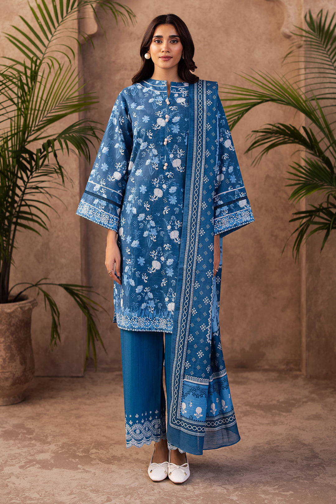 Zellbury | Unstitched 3 Piece Khaddar | Embroidered Shirt Shalwar Dupatta - 0226