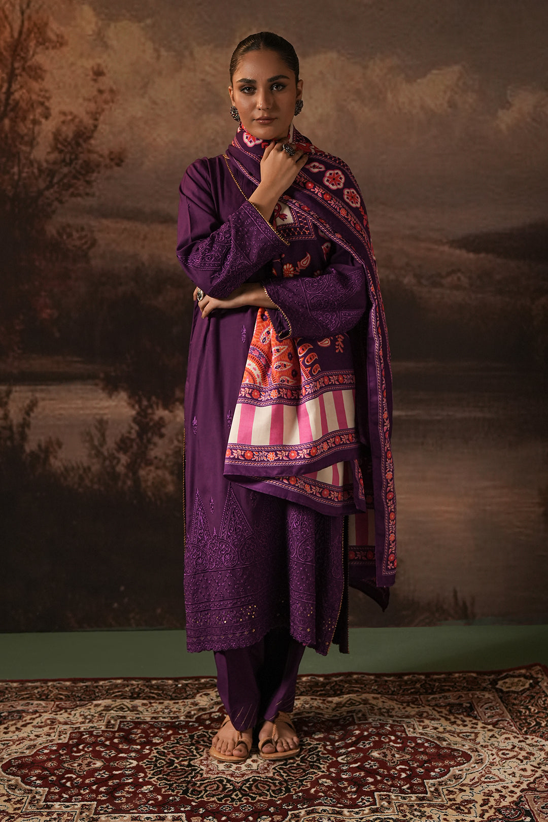 Zellbury | Unstitched 3 Piece Viscose | Embroidered Shirt Shalwar Shawl - 0248