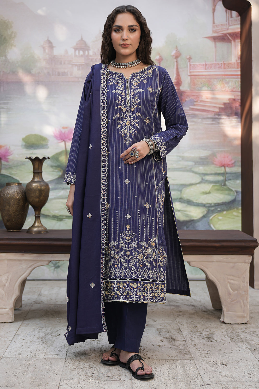 Zellbury | Unstitched 3 Piece Khaddar | Embroidered Shirt Shalwar Shawl - 0409 -  Zellbury Women Essential Unstitched - Original Designer Dress - House of Maryam