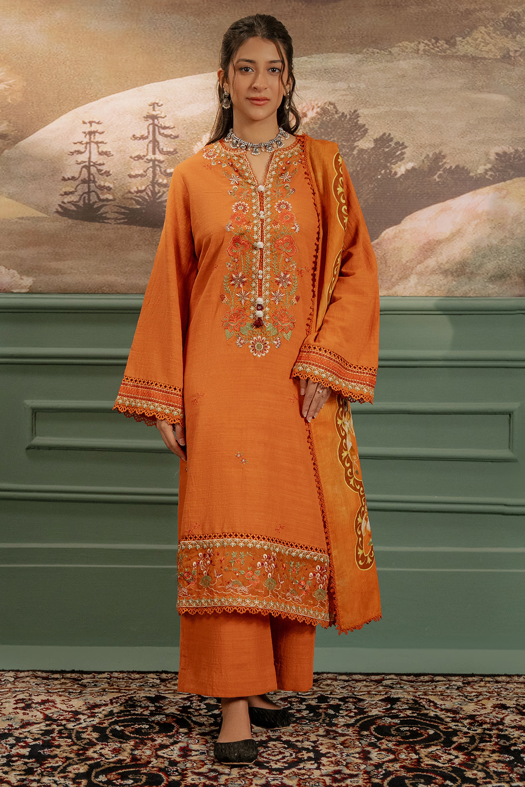 Zellbury | Unstitched 3 Piece Khaddar | Embroidered Shirt Shalwar Dupatta - 0413 -  Zellbury Women Signature Unstitched -  House of Maryam