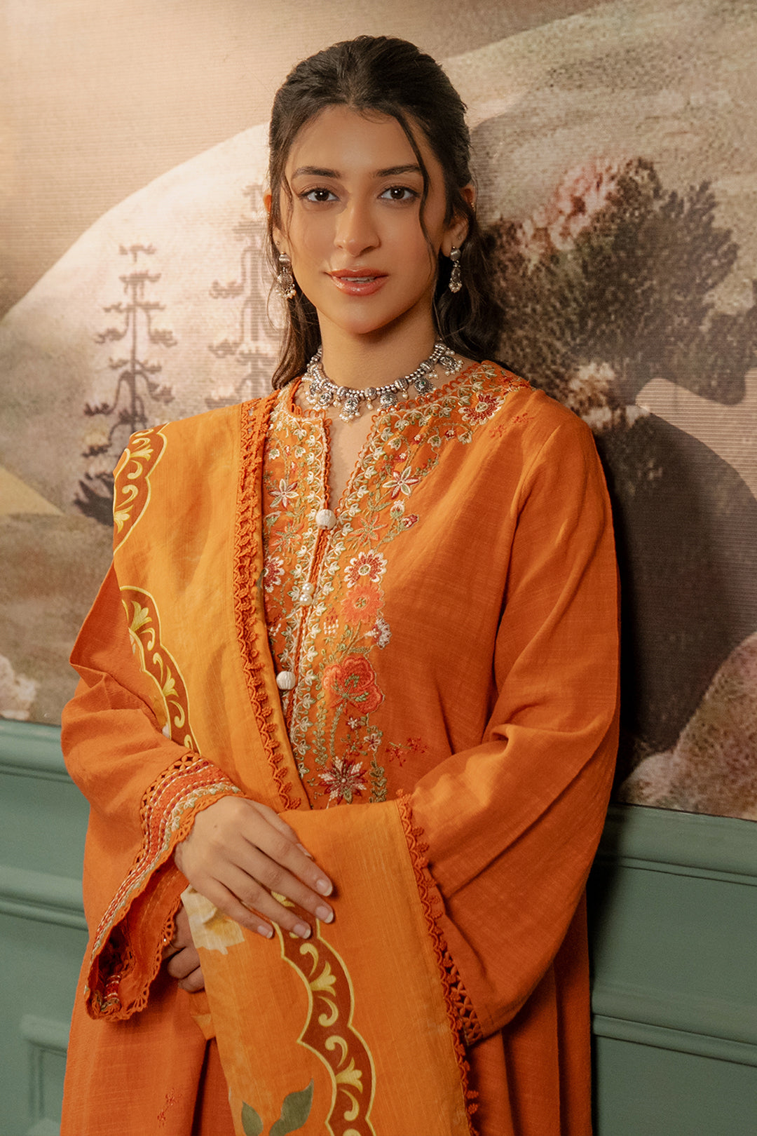 Zellbury | Unstitched 3 Piece Khaddar | Embroidered Shirt Shalwar Dupatta - 0413