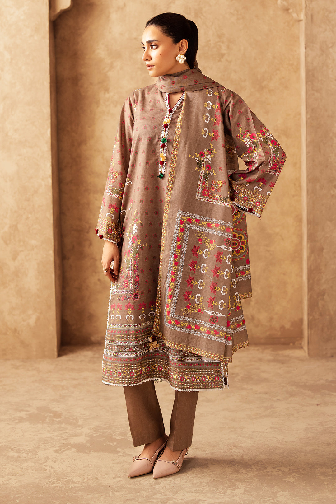 Zellbury | Unstitched 3 Piece Khaddar | Shirt Shalwar Dupatta - 0190