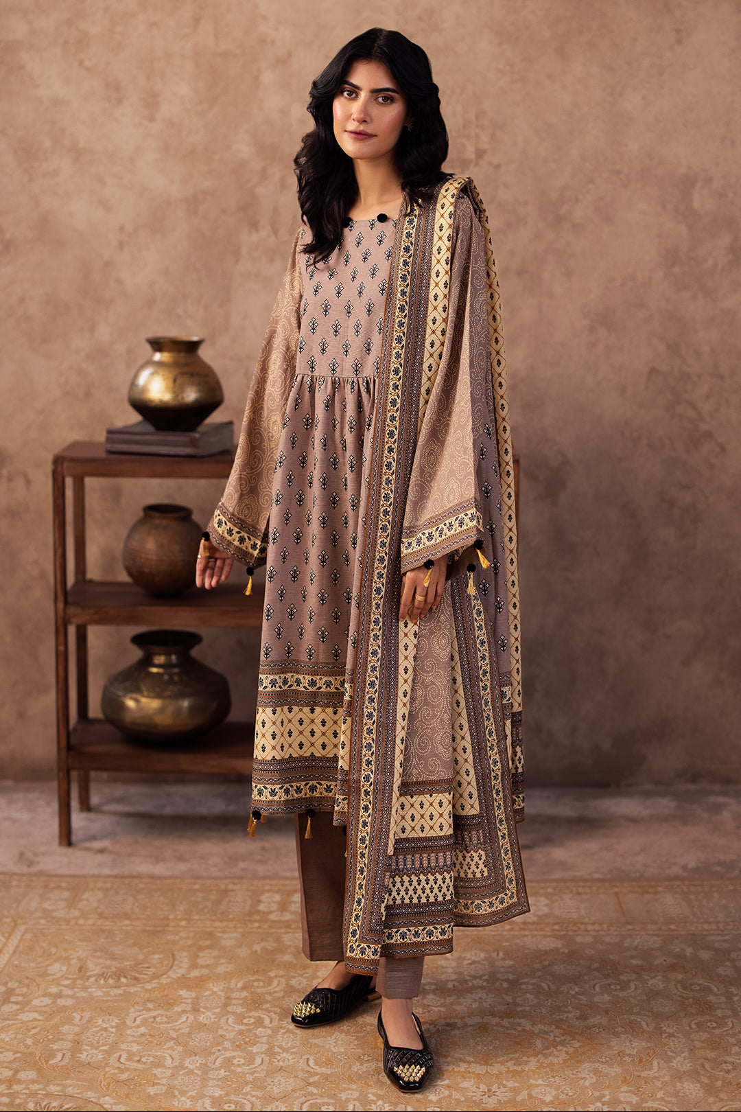 Zellbury | Unstitched 3 Piece Khaddar | Shirt Shalwar Dupatta - 0274