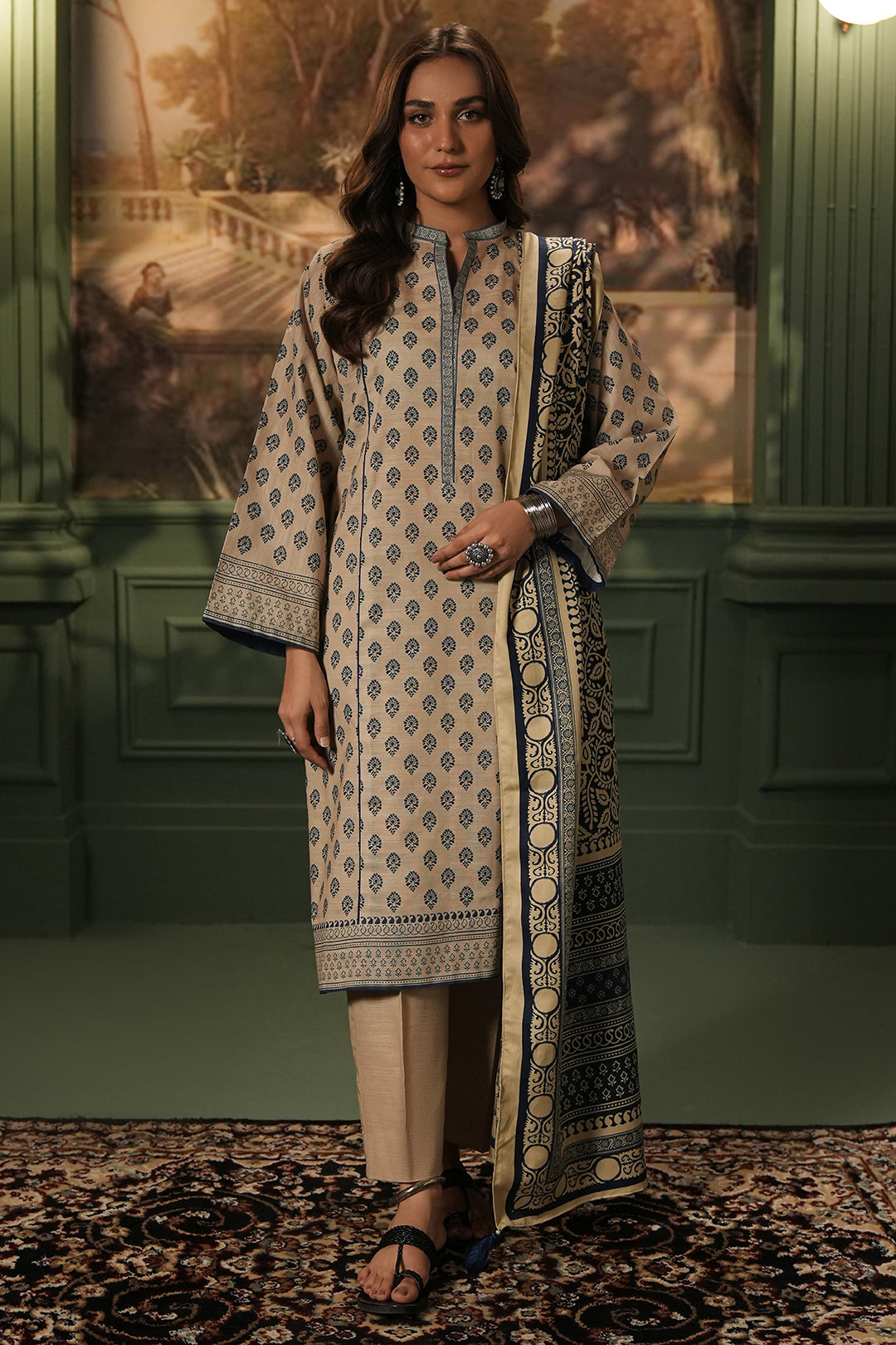 Zellbury | Unstitched 3 Piece Khaddar | Shirt Shalwar Shawl - 0392 -  Zellbury Women Essential Unstitched - Original Designer Dress - House of Maryam