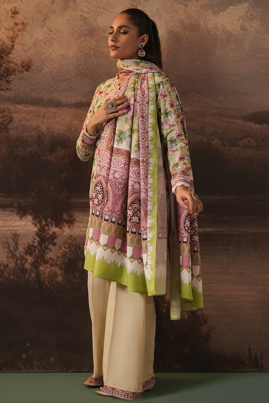 Zellbury | Unstitched 3 Piece Karandi | Shirt Shalwar Dupatta - 0458