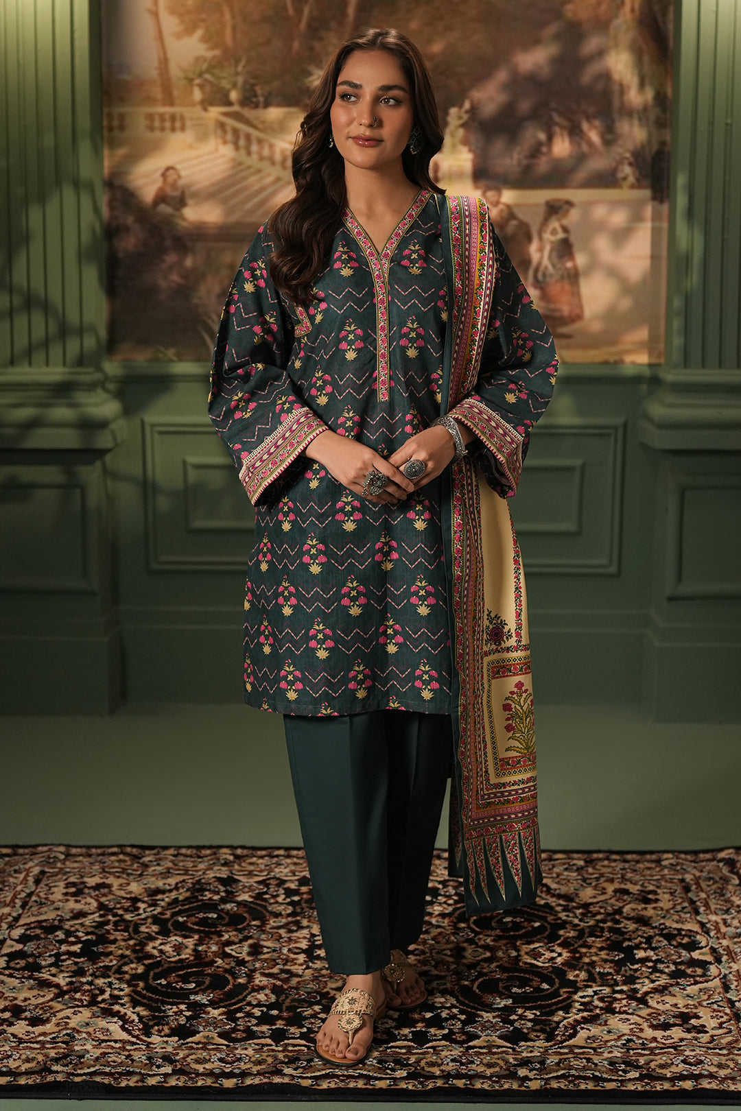 Zellbury | Unstitched 3 Piece Khaddar | Shirt Shalwar Shawl - 0459