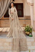 NAQSHI Ramish saree pallu detail showcasing chunky floral motifs in kora and sequin work with embroidered border