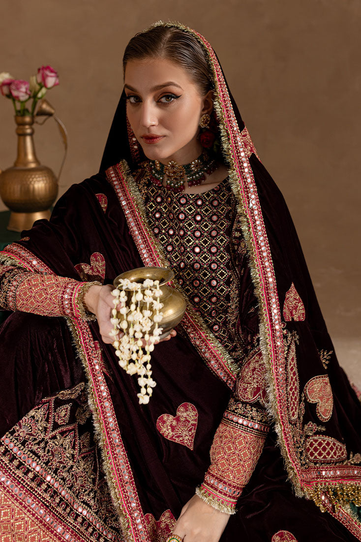 Marjjan | De Rose Velvet | MRV-08 (MEHROON) -  Marjjan Ladies Clothes - Original Designer Dress - House of Maryam