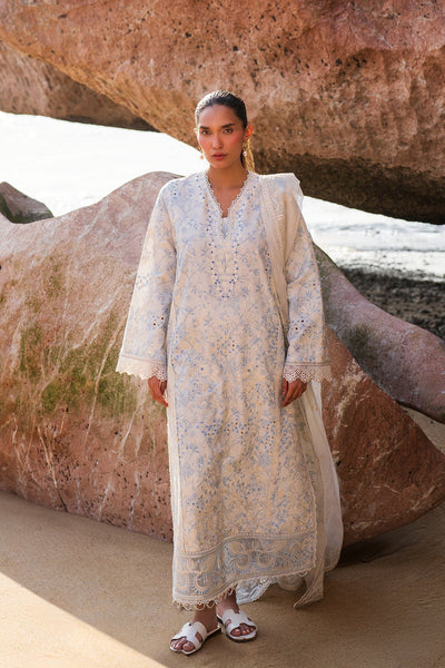 Afrozeh Nerida pearl white embroidered lawn suit