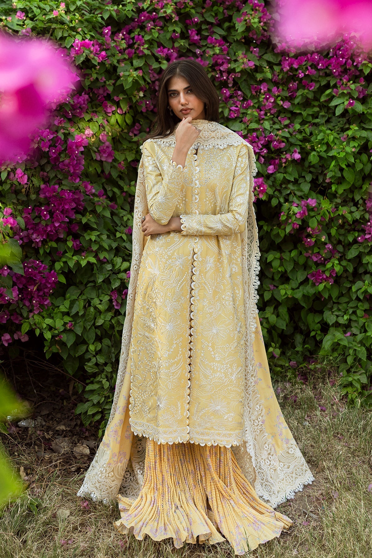 Afrozeh Taqdeer lemon embroidered lawn suit
