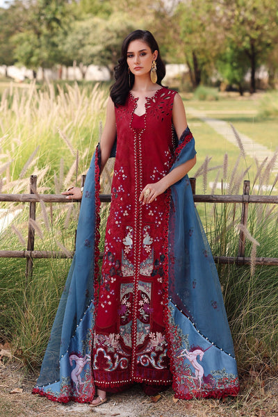 Afrozeh Glacis maroon embroidered lawn suit