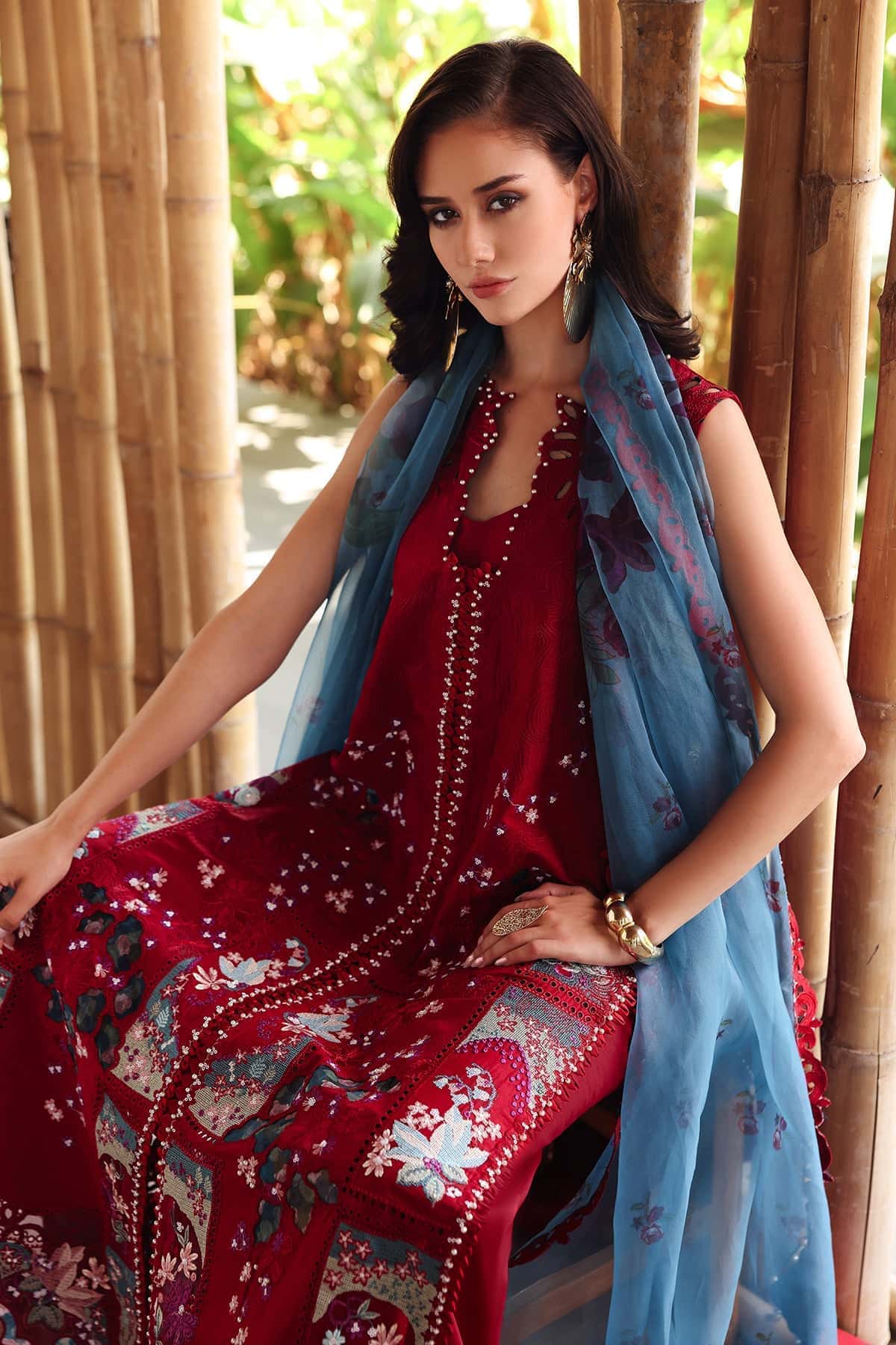 Afrozeh Glacis maroon embroidered lawn suit, photo 7