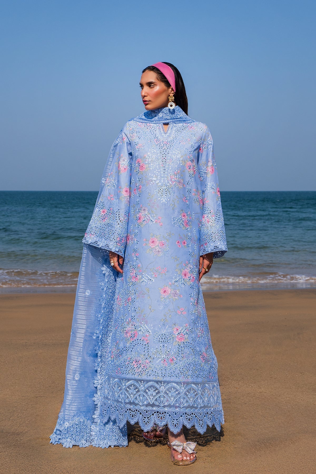 Afrozeh Lior sky blue embroidered lawn suit