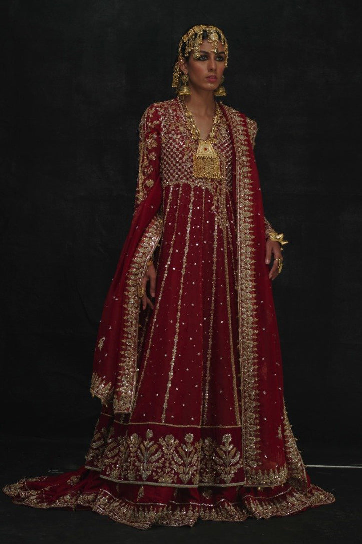 Nida Azwer | Sanaii | Uf-01-20-Br-A-18-Red-Maroon -  Nida Azwer Bridals - Original Designer Dress - House of Maryam