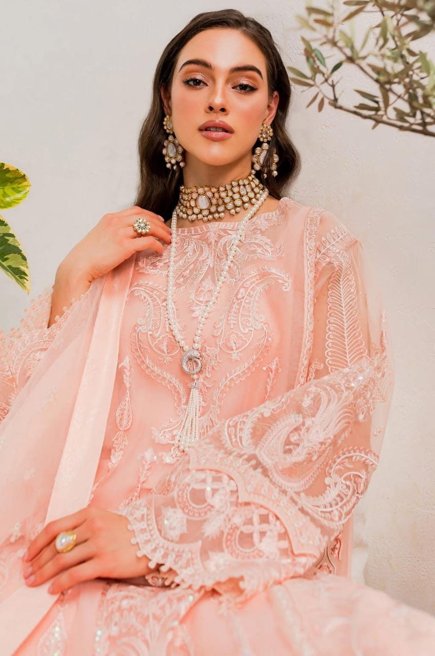 Maryum N Maria | Sorina Luxury Chiffon 23 | Peach Parfait (MW23-505) by Designer Maryum N Maria - House of Maryam - Pakistani Designer Ethnic Wear in {{ shop.shopifyCountryName }}