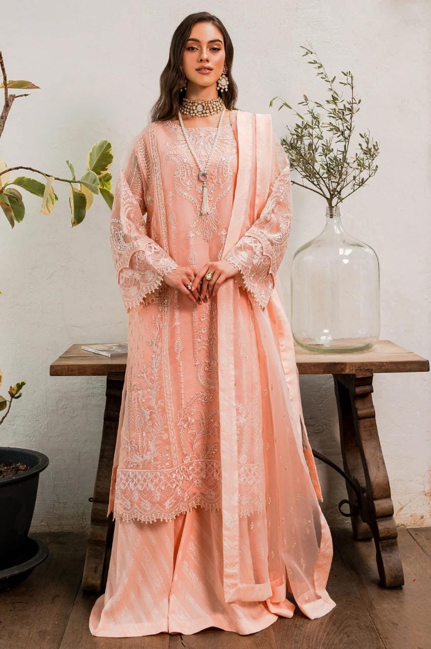 Maryum N Maria | Sorina Luxury Chiffon 23 | Peach Parfait (MW23-505) by Designer Maryum N Maria - House of Maryam - Pakistani Designer Ethnic Wear in {{ shop.shopifyCountryName }}