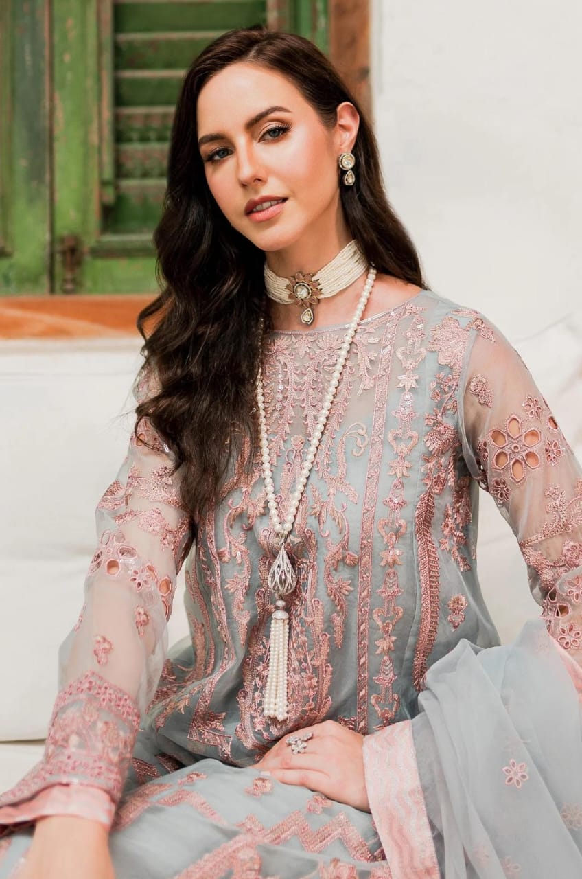 Maryum N Maria | Sorina Luxury Chiffon 23 | Dawn Blue (MW23-510) -  Maryum N Maria Formal - Original Designer Dress - House of Maryam