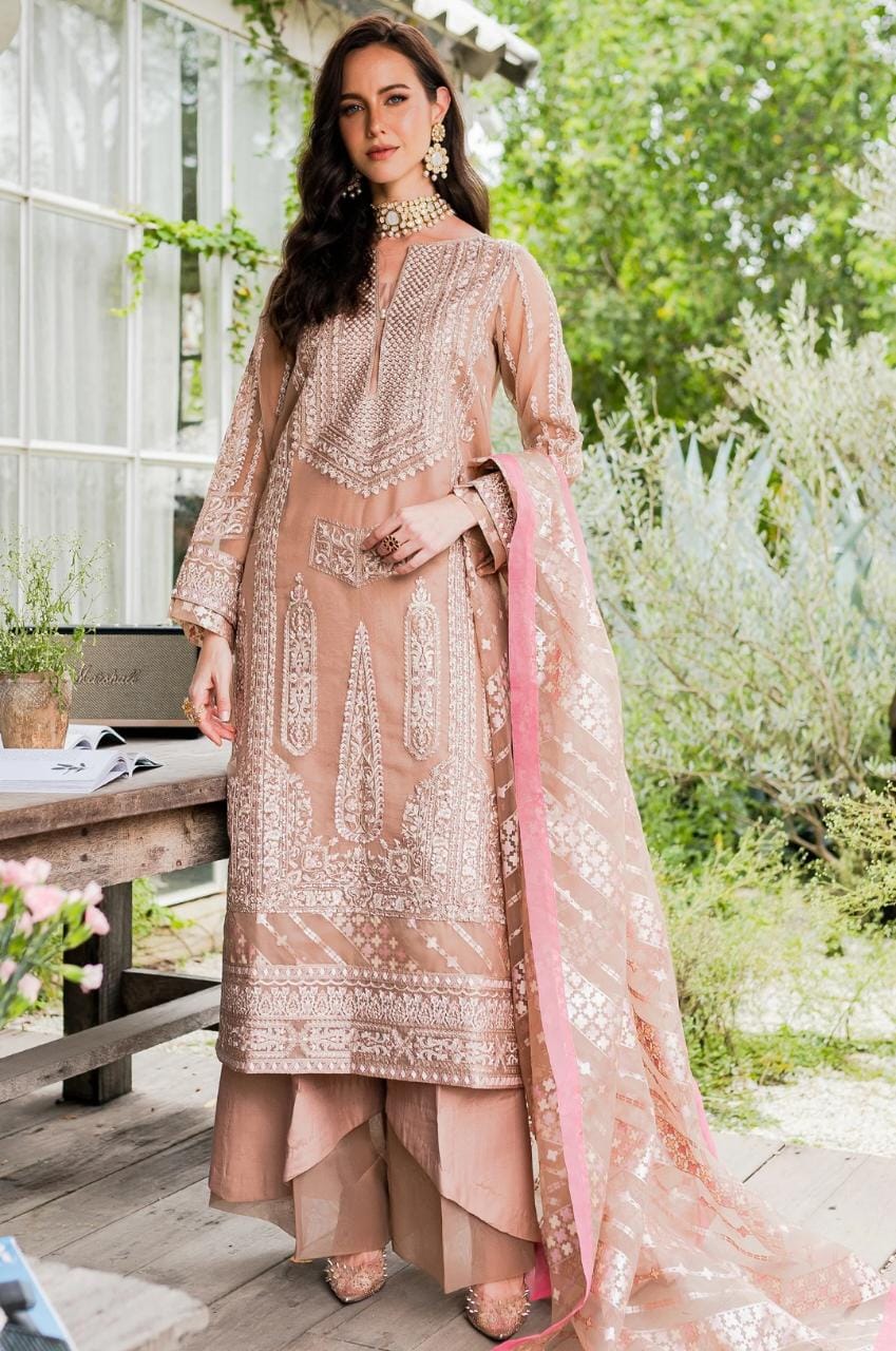 Maryum N Maria | Sorina Luxury Chiffon 23 | Peach Beige (MW23-503) by Designer Maryum N Maria - House of Maryam - Pakistani Designer Ethnic Wear in {{ shop.shopifyCountryName }}