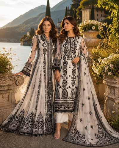 Saadia Asad | Nooriyah Luxury Chiffon | D4 - Monochrome Muse