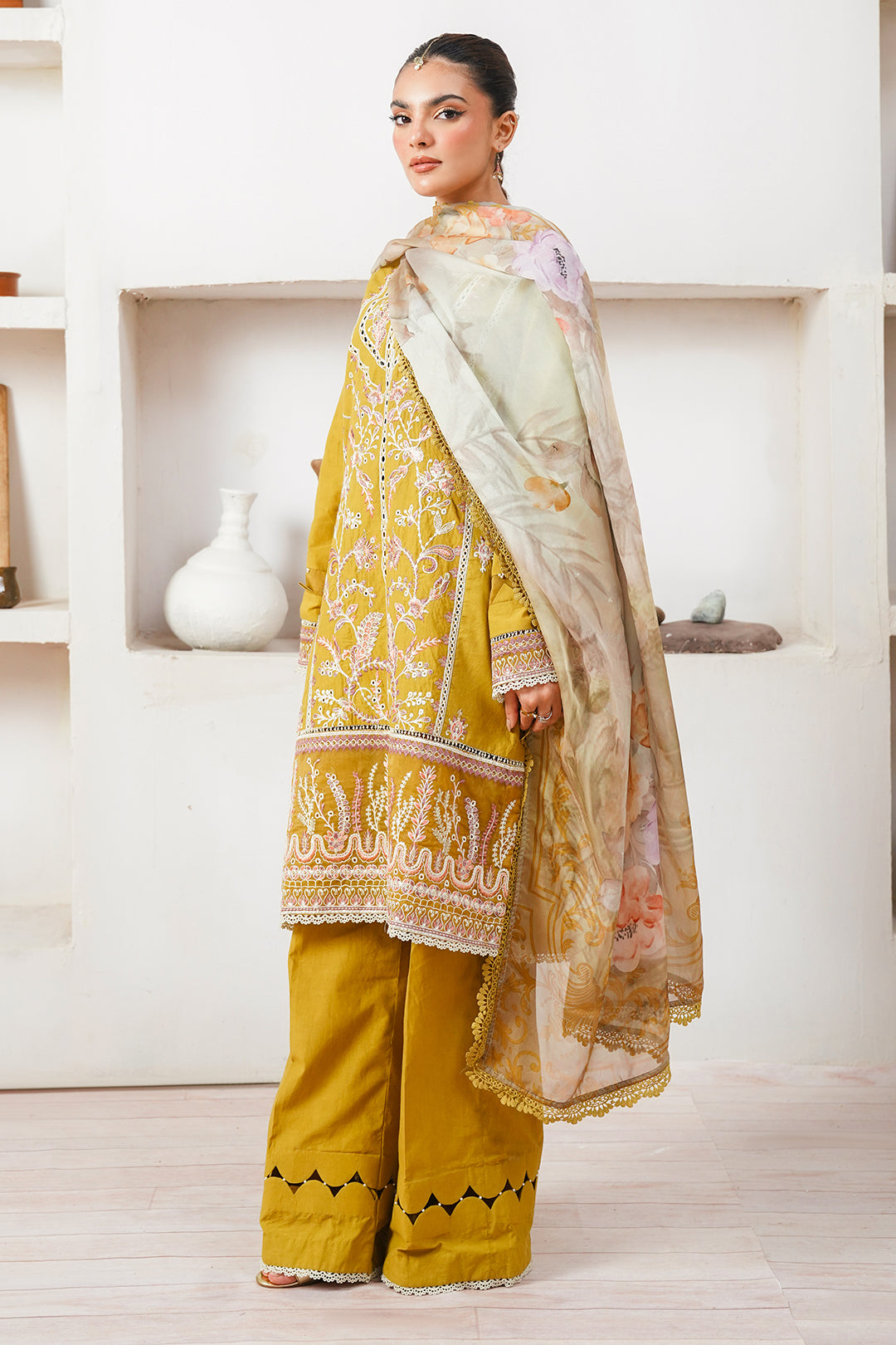 Zellbury | Unstitched 3 Piece Cambric | Embroidered Shirt Shalwar Dupatta - 0156