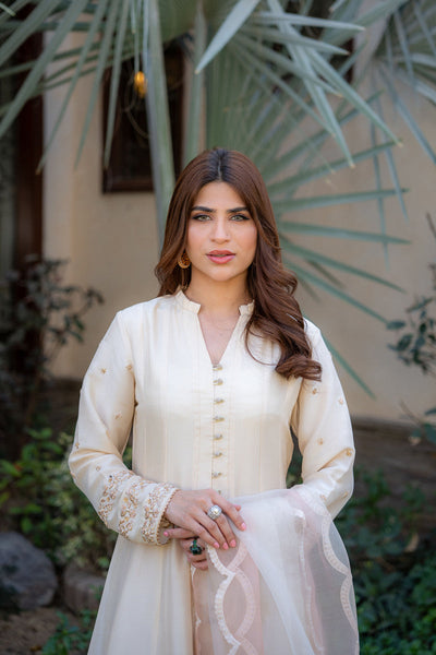 Wahaj M Khan | Pari Collection | Ivory Rawsilk Anarkali -  Wahaj M Khan Ladies Clothes - Original Designer Dress - House of Maryam