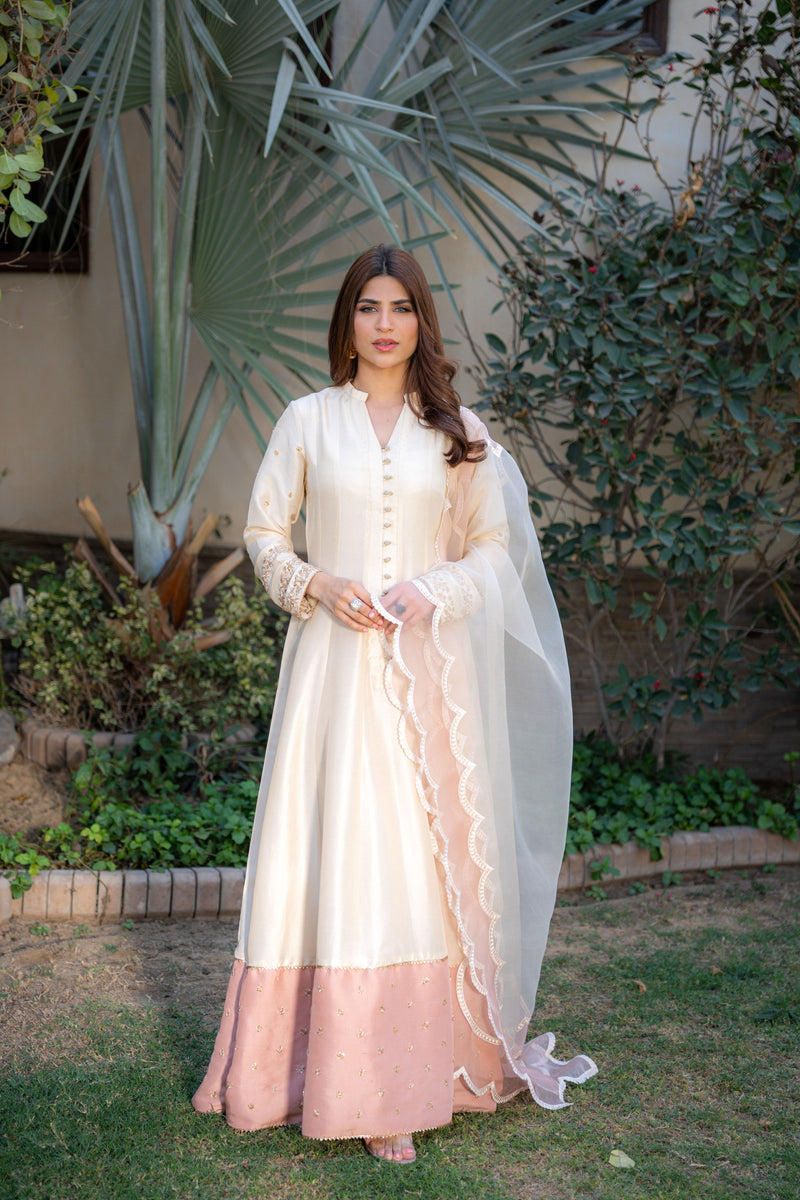 Wahaj M Khan | Pari Collection | Ivory Rawsilk Anarkali -  Wahaj M Khan Ladies Clothes - Original Designer Dress - House of Maryam