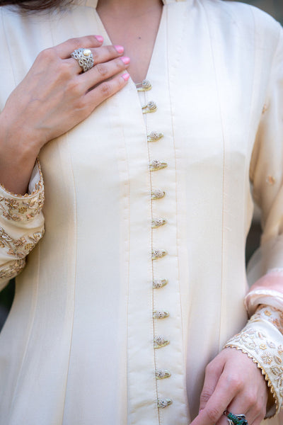 Wahaj M Khan | Pari Collection | Ivory Rawsilk Anarkali -  Wahaj M Khan Ladies Clothes - Original Designer Dress - House of Maryam