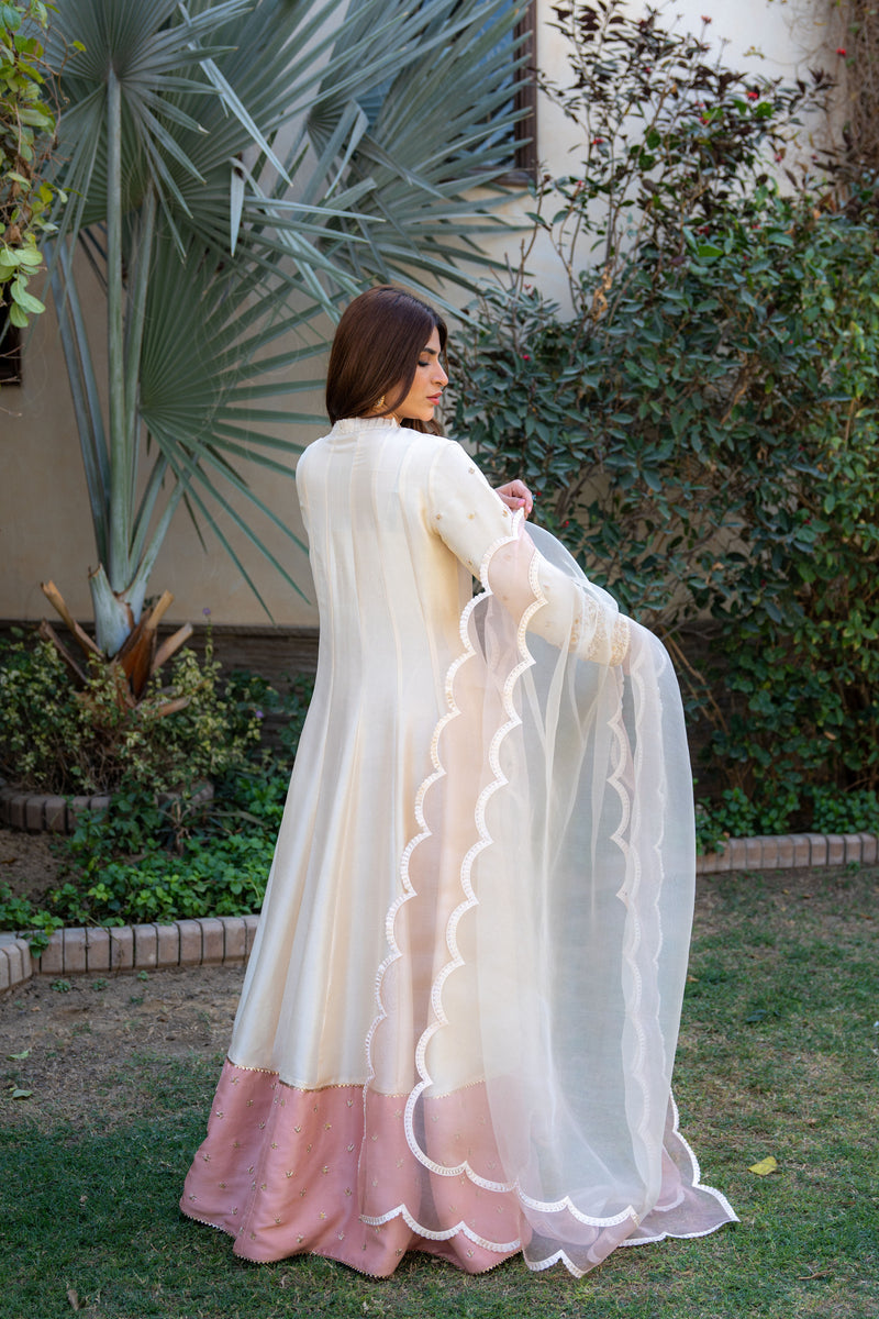 Wahaj M Khan | Pari Collection | Ivory Rawsilk Anarkali -  Wahaj M Khan Ladies Clothes - Original Designer Dress - House of Maryam