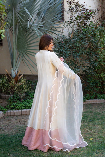 Wahaj M Khan | Pari Collection | Ivory Rawsilk Anarkali -  Wahaj M Khan Ladies Clothes - Original Designer Dress - House of Maryam
