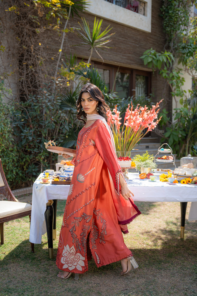 Wahaj M Khan | Pari Collection | Rust Maroon Kaftan Pari Outfit -  Wahaj M Khan Ladies Clothes - Original Designer Dress - House of Maryam