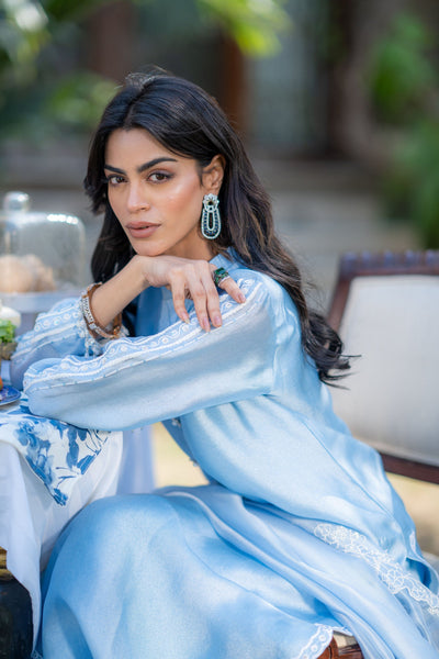 Wahaj M Khan | Pari Collection | Ferozi Pari Sheesha Outfi -  Wahaj M Khan Ladies Clothes - Original Designer Dress - House of Maryam
