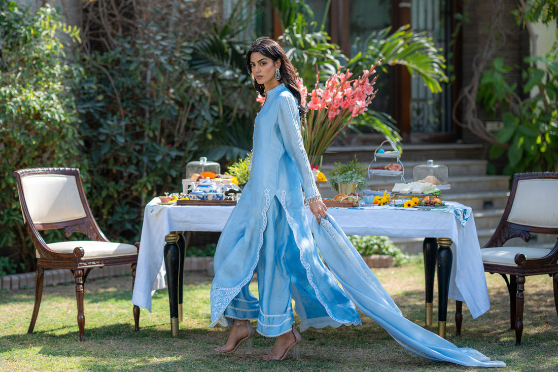 Wahaj M Khan | Pari Collection | Ferozi Pari Sheesha Outfi -  Wahaj M Khan Ladies Clothes - Original Designer Dress - House of Maryam