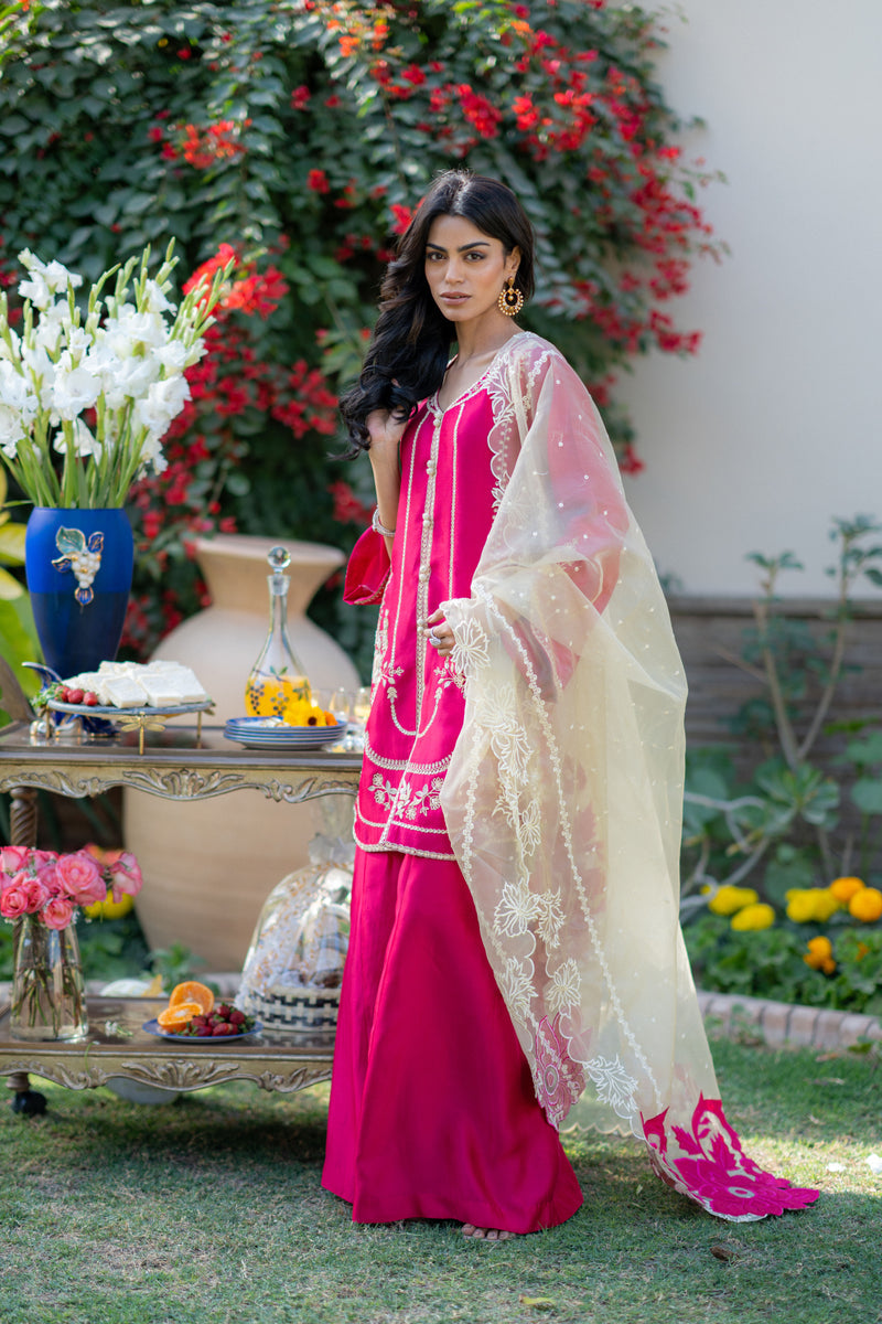 Wahaj M Khan | Pari Collection | Hotpink Sheesha Jacket -  Wahaj M Khan Ladies Clothes - Original Designer Dress - House of Maryam