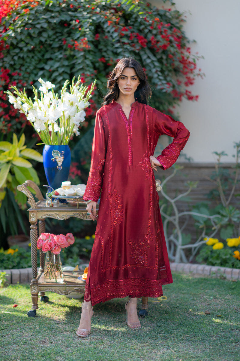 Wahaj M Khan | Pari Collection | Red Pari Sheesha Outfit -  Wahaj M Khan Ladies Clothes - Original Designer Dress - House of Maryam