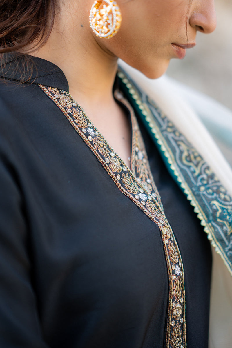 Wahaj M Khan | Pari Collection | Black Turquoise Pari Outfit -  Wahaj M Khan Ladies Clothes - Original Designer Dress - House of Maryam