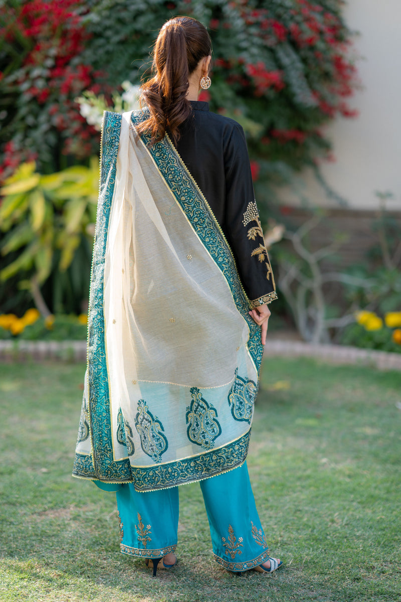 Wahaj M Khan | Pari Collection | Black Turquoise Pari Outfit -  Wahaj M Khan Ladies Clothes - Original Designer Dress - House of Maryam