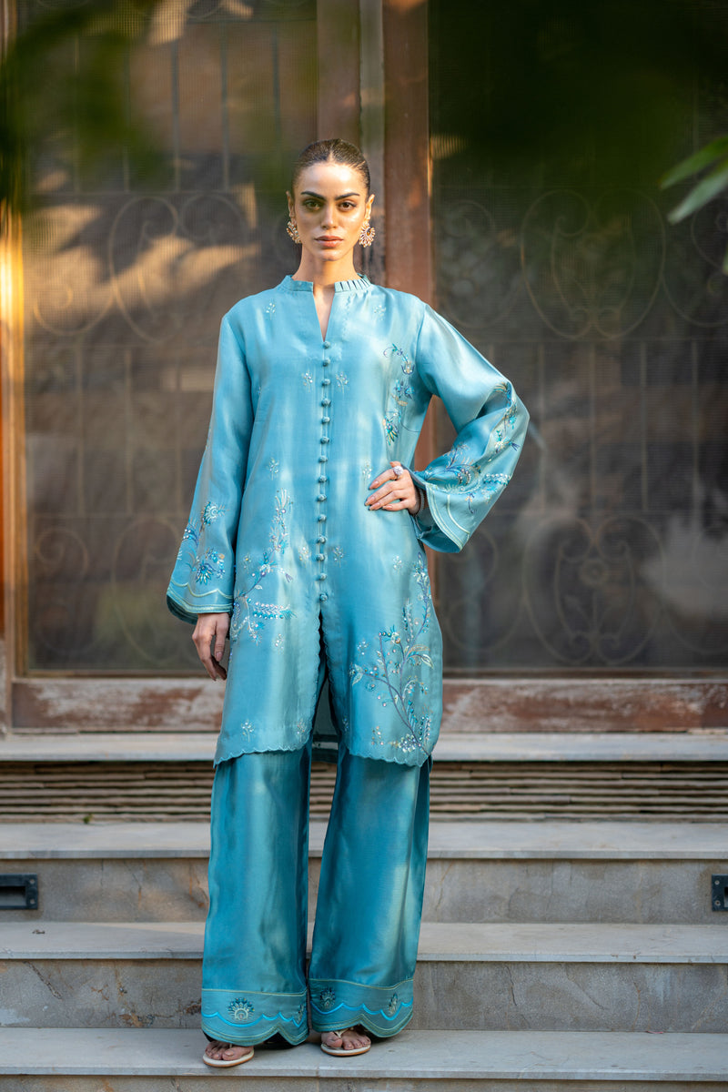 Wahaj M Khan | Pari Collection | Blue Grey Pari Outfit -  Wahaj M Khan Ladies Clothes - Original Designer Dress - House of Maryam