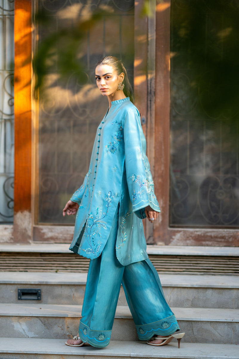 Wahaj M Khan | Pari Collection | Blue Grey Pari Outfit -  Wahaj M Khan Ladies Clothes - Original Designer Dress - House of Maryam