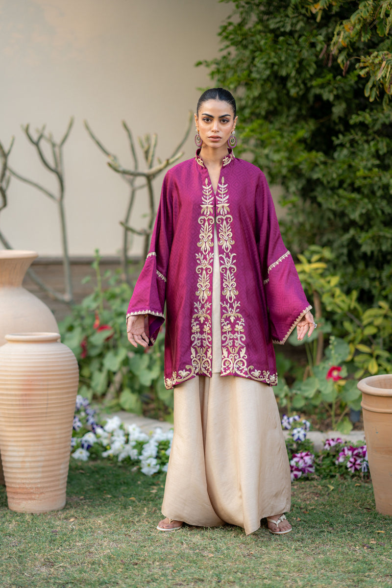 Wahaj M Khan | Pari Collection | Magenta cape Pari Outfit -  Wahaj M Khan Ladies Clothes - Original Designer Dress - House of Maryam