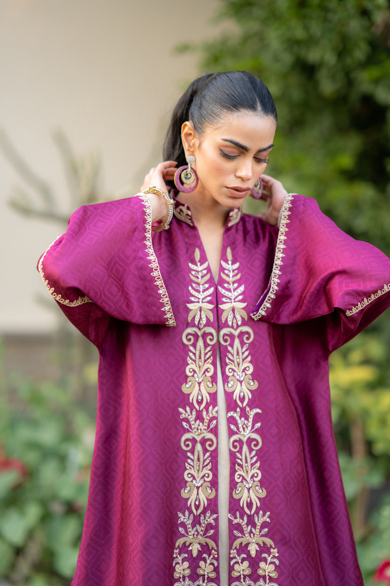 Wahaj M Khan | Pari Collection | Magenta cape Pari Outfit -  Wahaj M Khan Ladies Clothes - Original Designer Dress - House of Maryam