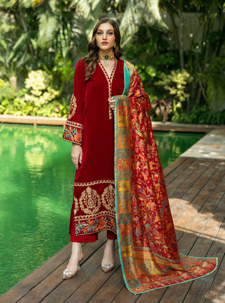 Zainab Chottani | Makhmal Luxe Pret | Ghermez -  Zainab Chottani Ladies Clothes - Original Designer Dress - House of Maryam