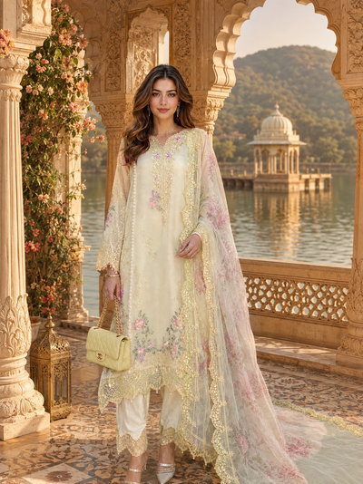 Saadia Asad | Nooriyah Luxury Chiffon | D5 - Pale Yellow