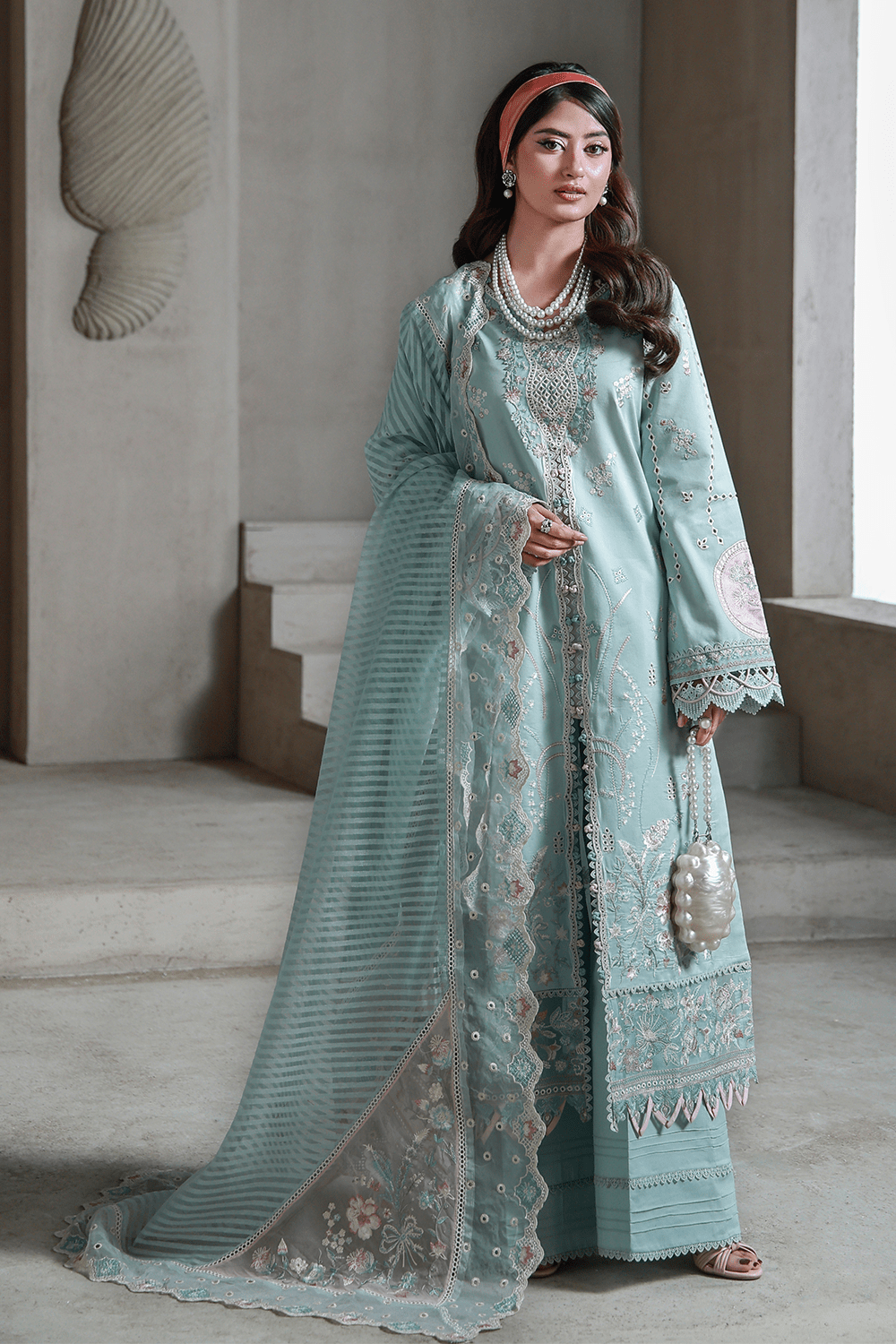 Aabyaan | Saagar Luxury Festive Lawn 26 | AABAN (AL-10)-Brand:Aabyaan-Type:Ladies Clothes-Ice Blue-Lawn-House of Maryam- Buy in UK, USA