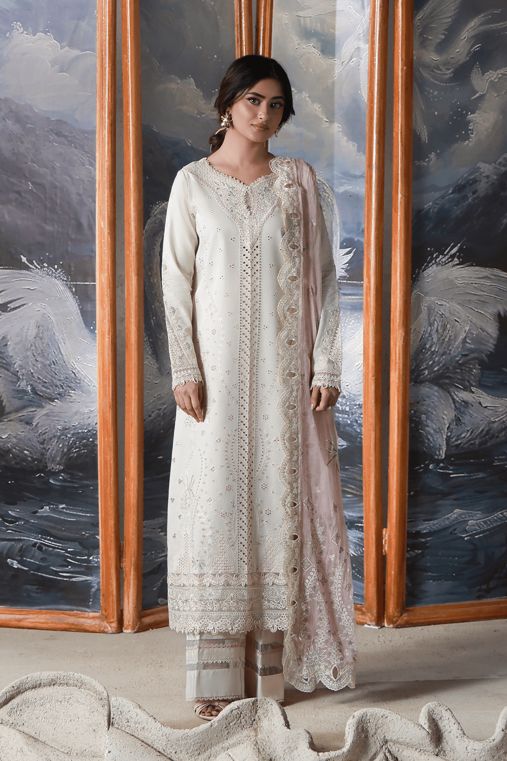 Aabyaan | Saagar Luxury Festive Lawn 26 | NAIRAH (AL-06)-Brand:Aabyaan-Type:Ladies Clothes-Ivory-Lawn-House of Maryam- Buy in UK, USA