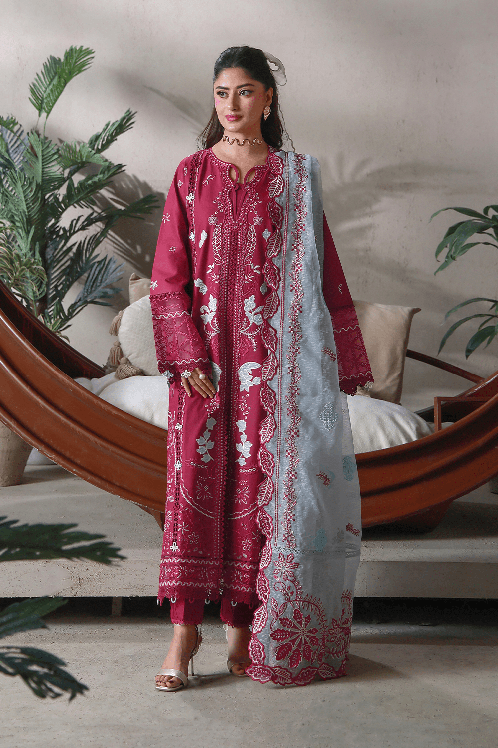 Aabyaan | Saagar Luxury Festive Lawn 26 | NOOR (AL-04)-Brand:Aabyaan-Type:Ladies Clothes-Wine-Lawn-House of Maryam- Buy in UK, USA