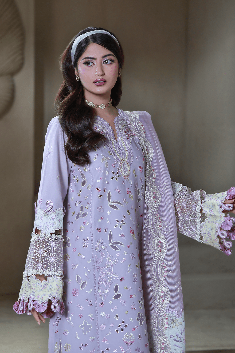 Aabyaan | Saagar Luxury Festive Lawn 26 | RANIA (AL-01)-Brand:Aabyaan-Type:Ladies Clothes-Soft Lilac-Lawn-House of Maryam- Buy in UK, USA