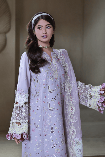 Aabyaan | Saagar Luxury Festive Lawn 26 | RANIA (AL-01)-Brand:Aabyaan-Type:Ladies Clothes-Soft Lilac-Lawn-House of Maryam- Buy in UK, USA